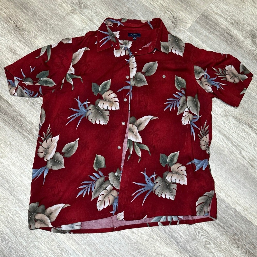 Croft & Barrow Shirt Mens XL Hawaiian Button Up‎ Rust Brown Green Blue